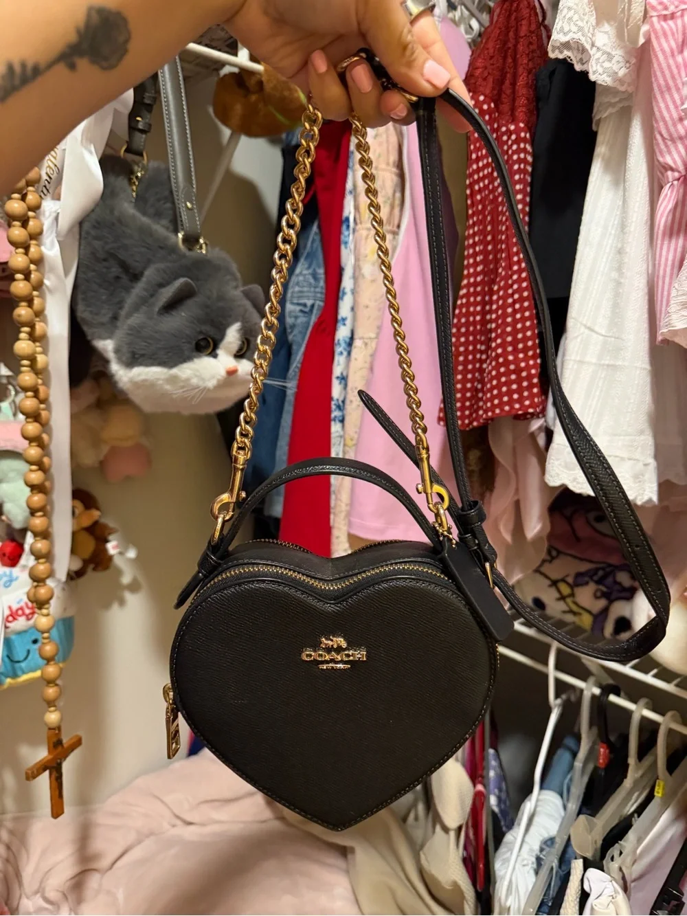 Coach Black Heart-Shaped Mini Bag with Gold Chain